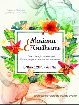 Convite de Casamento Floral Tropical para Editar Online
