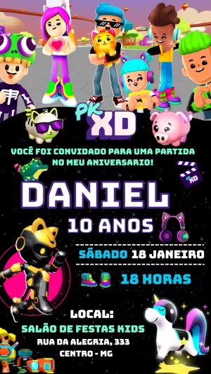 Convite de Aniversário PK XD Universo Gamer para Editar