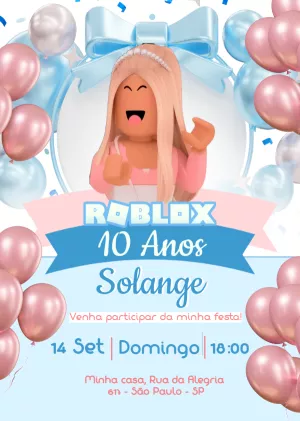 Convite de Aniversário Roblox Menina para Editar Online