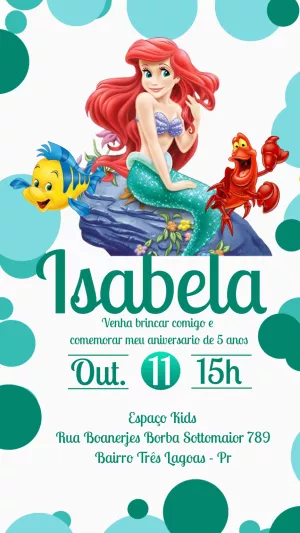 Invitación de cumpleaños La Sirenita – Estático – Gisele