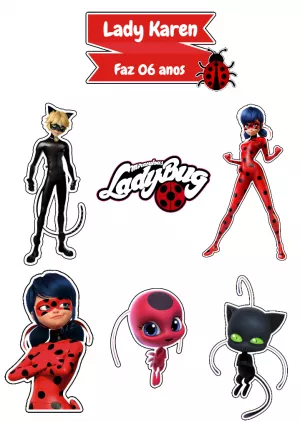 Topo de Bolo Ladybug Miraculous com Personagens para Editar