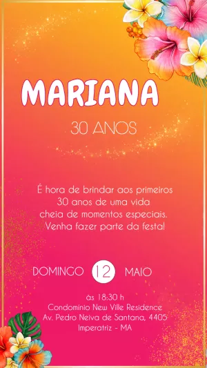 Convite de Aniversário Tropical Floral para Editar Online