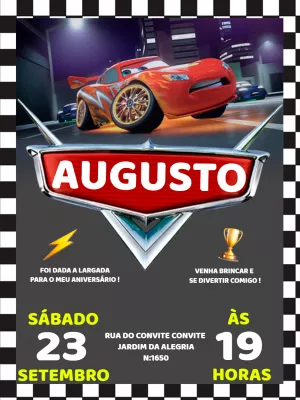 Convite de Aniversário Carros com Relâmpago McQueen para Editar