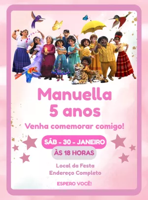 Convite Aniversário Encanto com Personagens para Editar Online