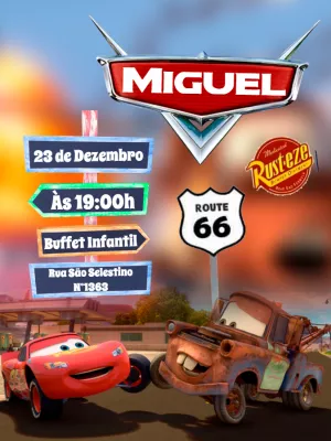 Convite Aniversário Carros com McQueen e Mater para Editar Online