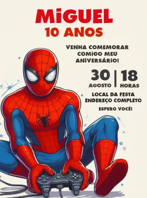 Convite Aniversário Homem Aranha Videogame para Editar