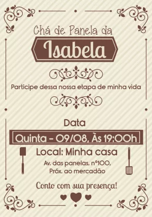 Convite Chá de Panela Rústico para Editar Online e Imprimir