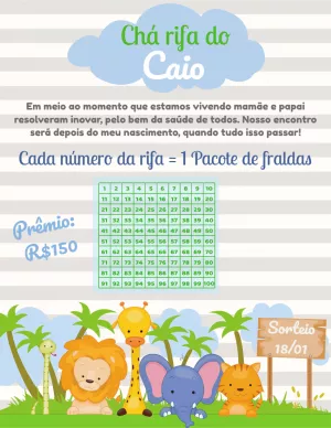 Convite Chá Rifa Safari com Animais para Editar Online