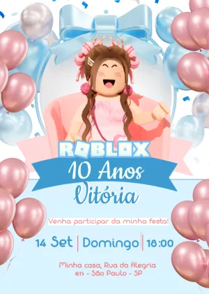 Convite de Aniversário Roblox Menina para Editar Online