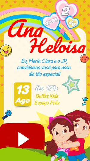 Convite Aniversário Maria Clara e JP Editável Online