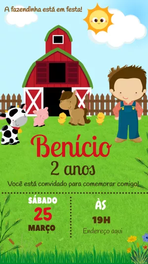 Convite Aniversário Fazendinha Menino para Editar Online