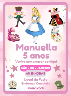 Convite de Aniversário Alice no País das Maravilhas para Editar