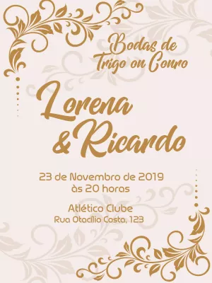 Convite Bodas de Trigo ou Couro Elegante para Editar Online