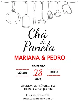 Convite Chá de Panela com Utensílios para Editar Online