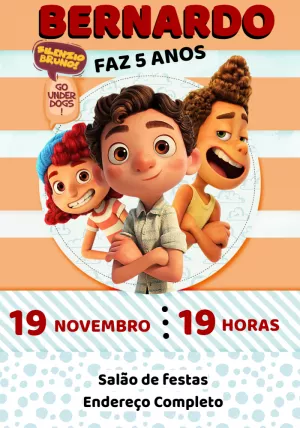 Convite de Aniversário Luca com Personagens para Editar Online