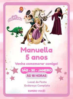 Convite de Aniversário Enrolados Rapunzel para Editar Online