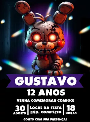 Convite de Aniversário Five Nights at Freddy's para Editar