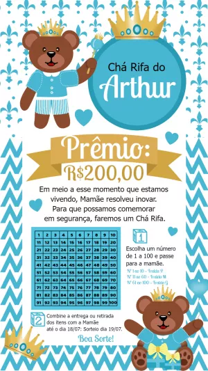 Convite Chá Rifa Ursinho Príncipe para Editar Online