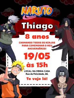 Convite de Aniversário Naruto com Personagens para Editar Online