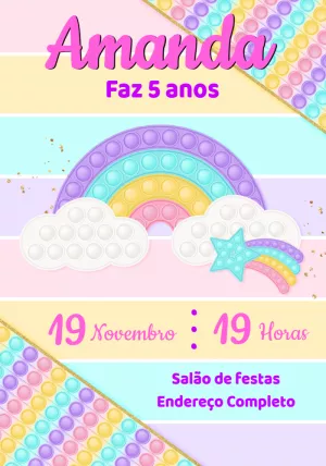 Convite de Aniversário Pop It Arco-íris para Editar Online