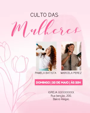 Convite para Culto de Mulheres com Foto Editável Online