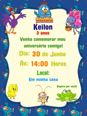 Convite Aniversário Galinha Pintadinha para Editar Online