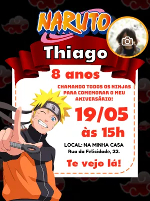 Convite de Aniversário Naruto com Foto para Editar Online