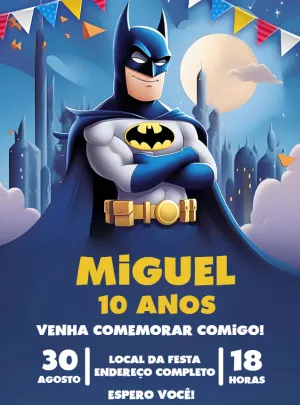Convite de Aniversário Batman para Editar Online