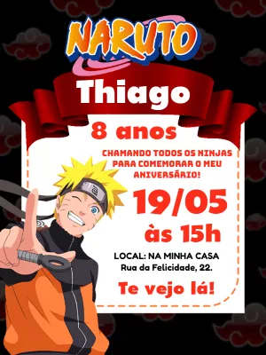 Convite de Aniversário Naruto com Personagem para Editar Online