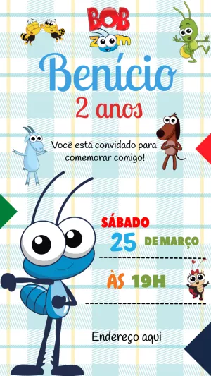 Convite de Aniversário Bob Zoom com a Turma para Editar Online