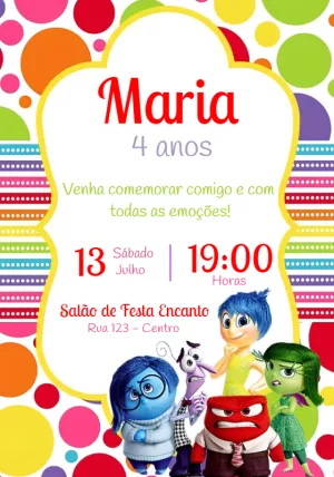 Convite de Aniversário Divertida Mente Editável Online