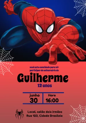 Convite de Aniversário Homem Aranha para Editar Online