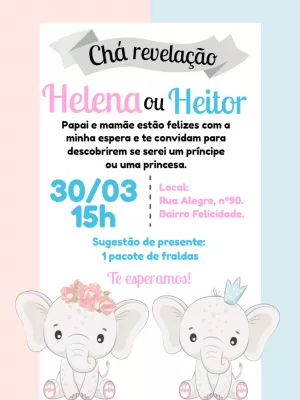 Convite Chá Revelação Elefantinhos Fofos para Editar Online