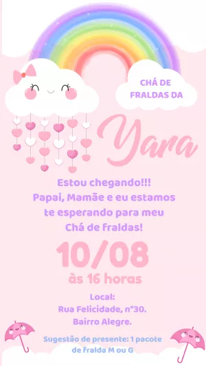 Convite Chá de Fraldas Chuva de Amor Menina para Editar