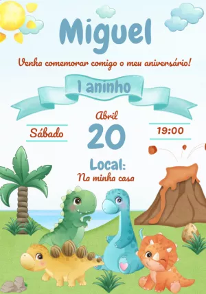 Convite Aniversário Dinossauros Baby para Editar Online