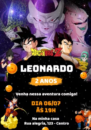 Convite de Aniversário Dragon Ball Z com Personagens para Editar