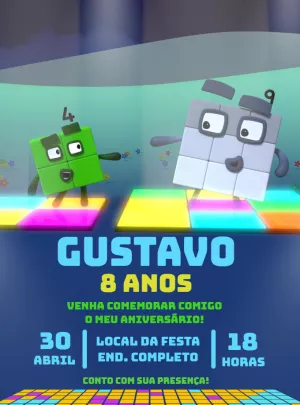 Convite de Aniversário Numberblocks Editável para Imprimir
