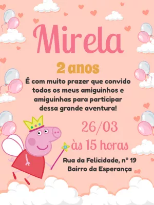 Convite Aniversário Peppa Pig Fadinha para Editar Online