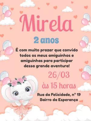 Convite Aniversário Elefantinha Bailarina para Editar Online