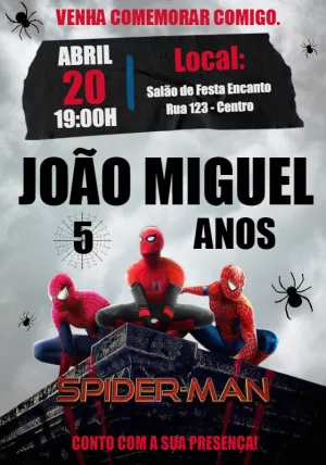 Convite de Aniversário Homem Aranha Editável Online