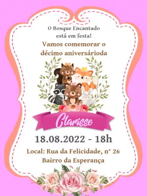 Convite Aniversário Bosque Encantado com Animais para Editar