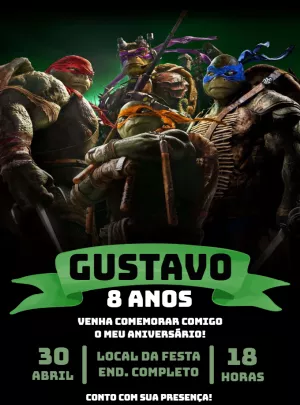 Convite Aniversário Tartarugas Ninja para Editar Online