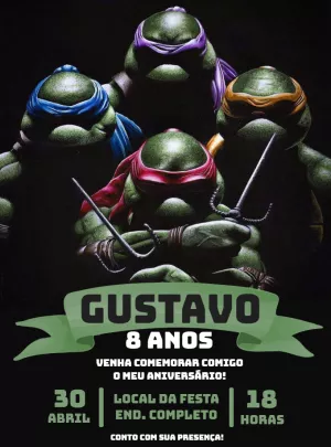 Convite de Aniversário Tartarugas Ninja para Editar Online