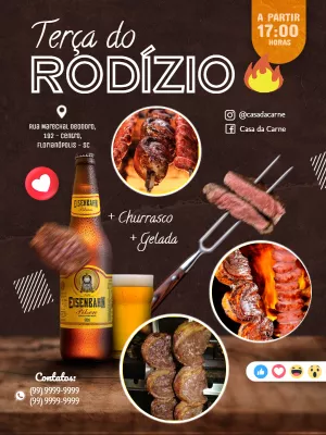 Flyer de Rodízio e Churrasco com Foto para Editar Online