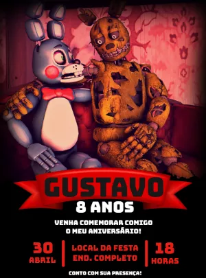 Convite Aniversário Five Nights at Freddy's para Editar Online