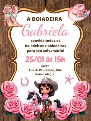 Convite Aniversário Boiadeira Floral para Editar Online