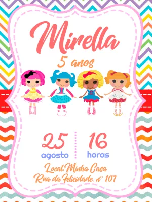 Convite de Aniversário Lalaloopsy com Bonecas para Editar Online