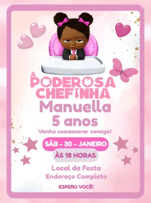 Convite Aniversário Poderosa Chefinha Negra para Editar Online
