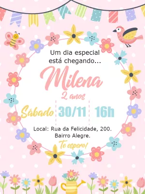 Convite Aniversário Jardim Encantado com Flores para Editar