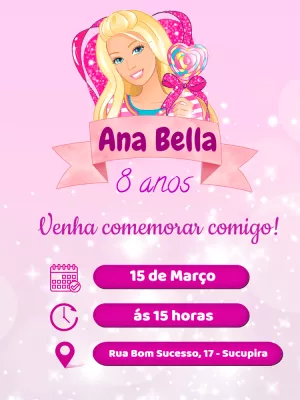 Invitación de cumpleaños Barbie – Estático – Carolina